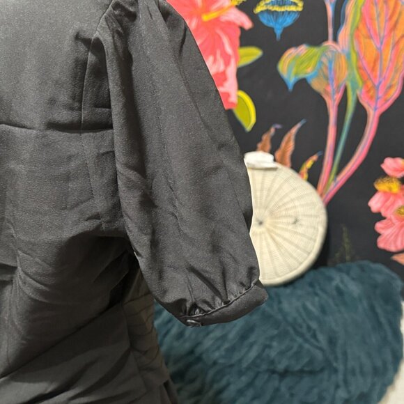 FOREVER 21 Folk Embroidered V-Neck Collared Mini Dress, Black & Tan, Large - Picture 10 of 16